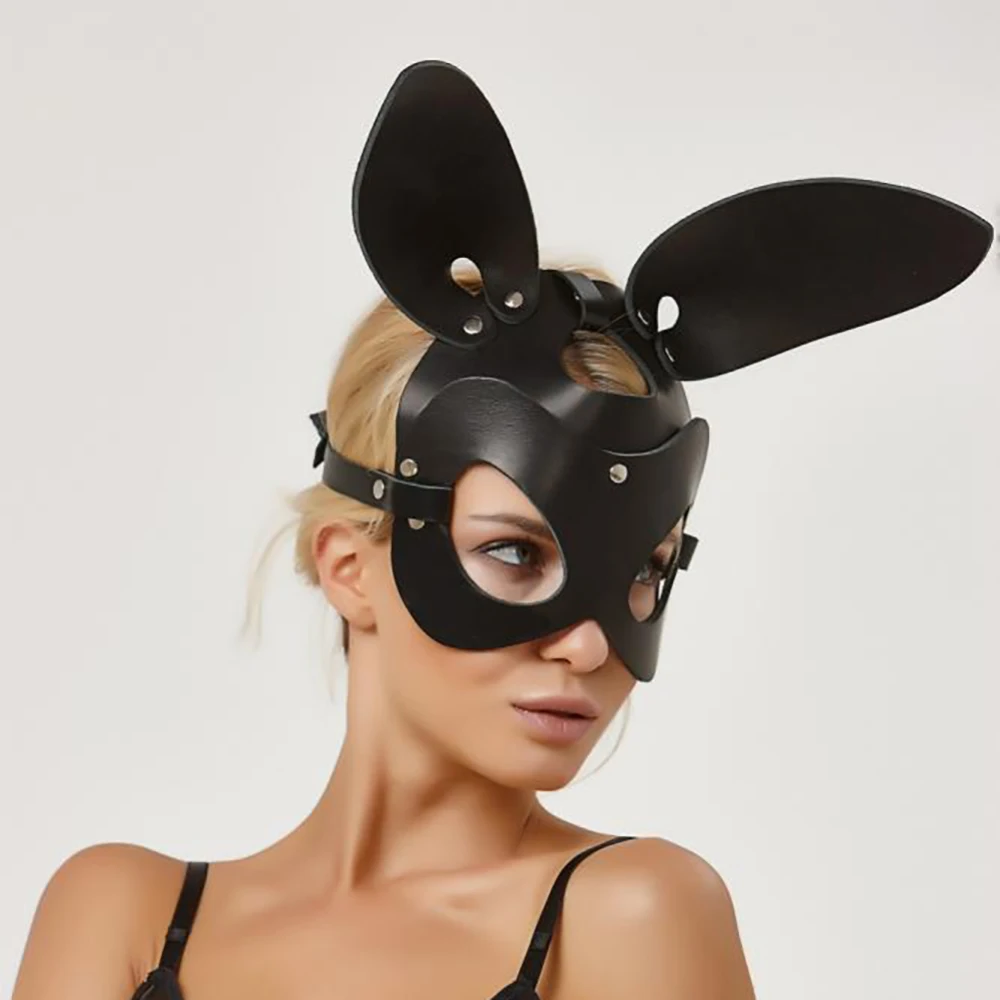 Erotic Women Sexy Leather Mask Bunny Girl Cosplay Sex Cat Ears Mask Halloween Masquerade Ball Fancy Bondage BDSM Adult Masks