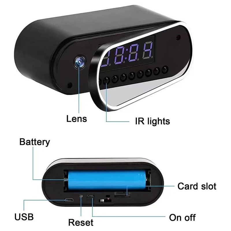 미니 카메라 시계, HD 와이파이 제어, 광각 IR 야간 투시경, 알람 DVR 캠코더, 홈 감시 카메라, 1080P