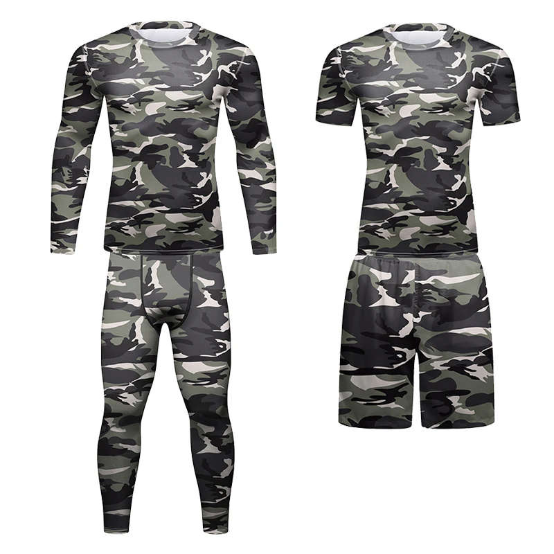 3pcs Digital Print Custom Camouflage Rash Guard Set Compression Jiu Jitsu T-shirt MMA Muay Thai Training Clothing Men\'s Suit