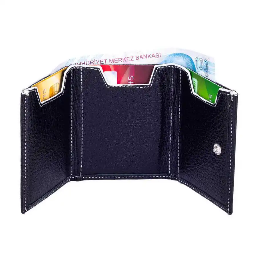 Twelve Genuine Leather Vertical Card Holder Wallet Black-White Detailed Purse Casual For a Lifetime Money Pocket Good Quality