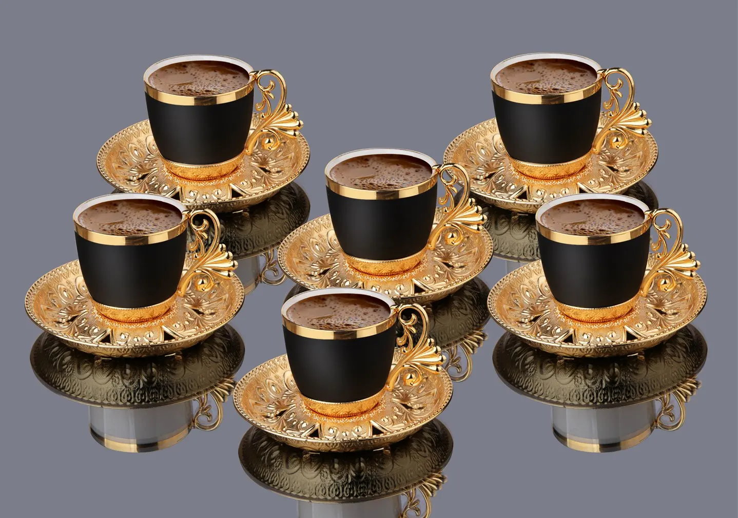 Turkish Golden Coffee Cups 12 Pcs Saucers Serving Set Ceramic Coffee Mugs Best For Home Decor Demistasse Porcelain Coffee Set