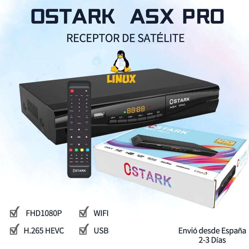 Linux Simple Satellite Ostark ASX Pro DVB-S2 Satellite Receiver Receiver system Linux USB wifi included shipping from Spain