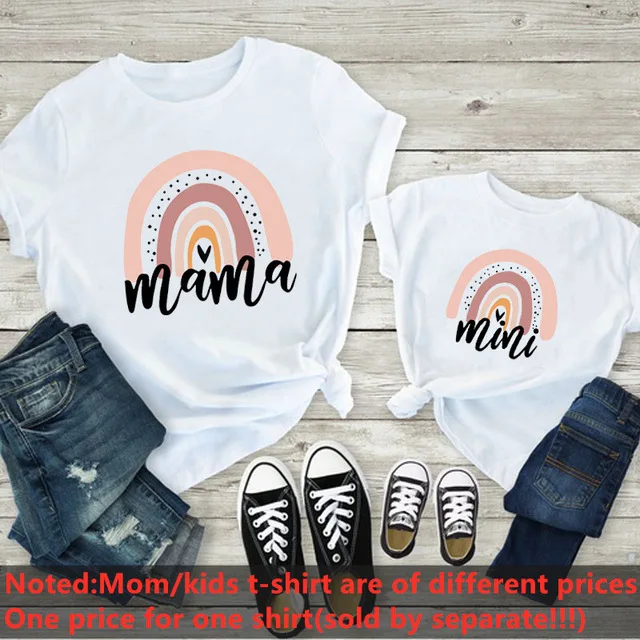 Fashion Family Look Mother and Daughter Family Matching Clothes Punk Mama Mini Princess T-shirt Tops For Mommy Kids