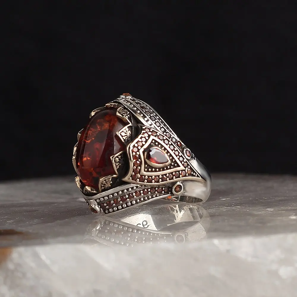 Amber Gemstone 925 Sterling Silver Ring