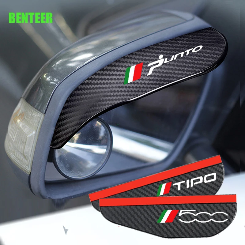 2Pcs Carbon Fiber Rearview Mirror Eyebrow Cover Sticker For Fiat 500 500x 500L Panda TIPO Punto Bravo