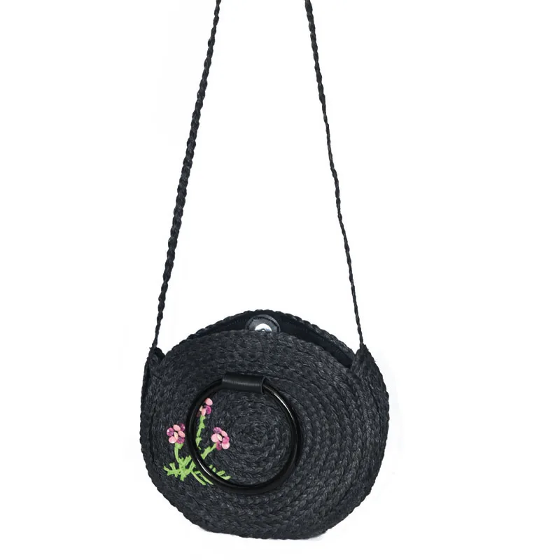 Women's Floral Embroidered Straw Bag Summer Bag Handmade Bag Lilac Made in Turkey