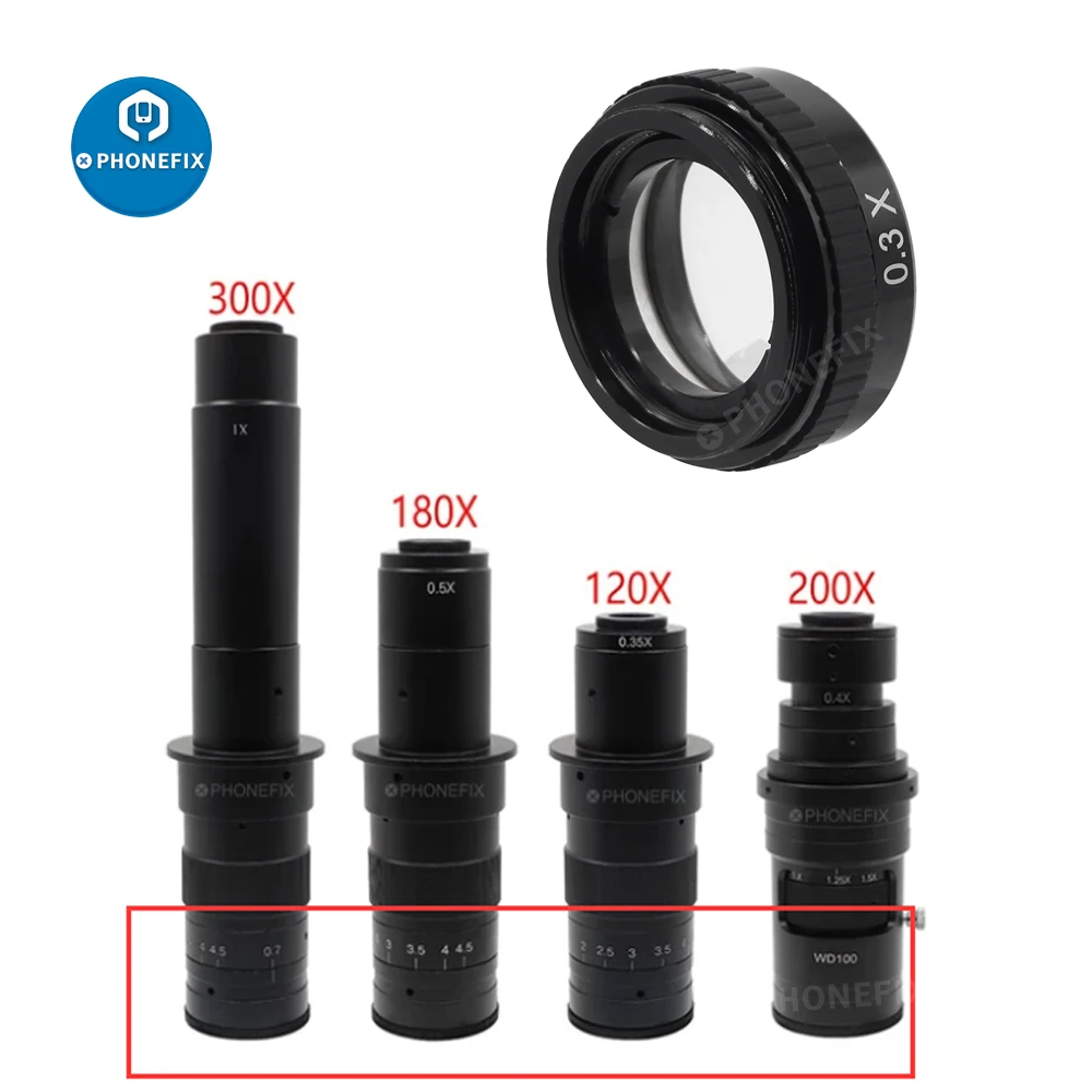 0.3X 0.5X 0.7X 2.0X lente ausiliaria in vetro per 10A 180X 300X c-mount microscopio industriale fotocamera 43mm Barlow obiettivo obiettivo