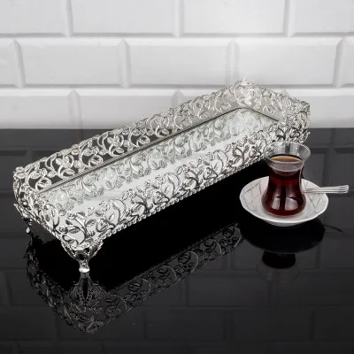 wonderful dowry wedding mothers day birthday gift awesome decor Roza Silver Color Long Mirror Tray