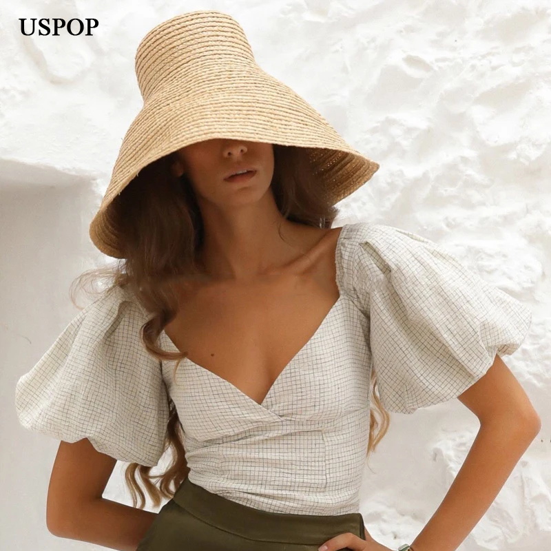 USPOP Women straw hats super large brim sun hats Conical raffia beach hats female summer hats