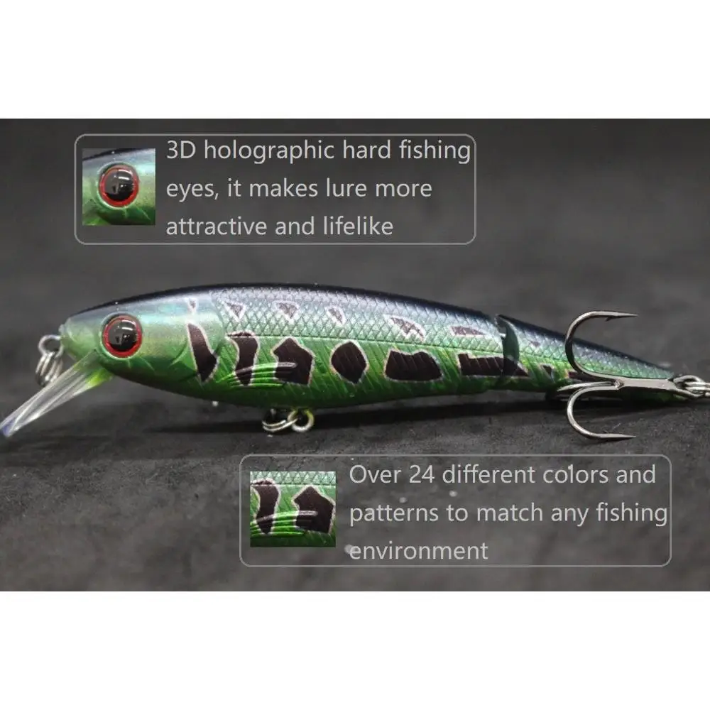 WLure przynęty 10cm 14g przegubowe Minnow Jerkbait 2 segmenty mocno Wobble pływające 2 rozmiar 4 haki 3D twarde oczy S652