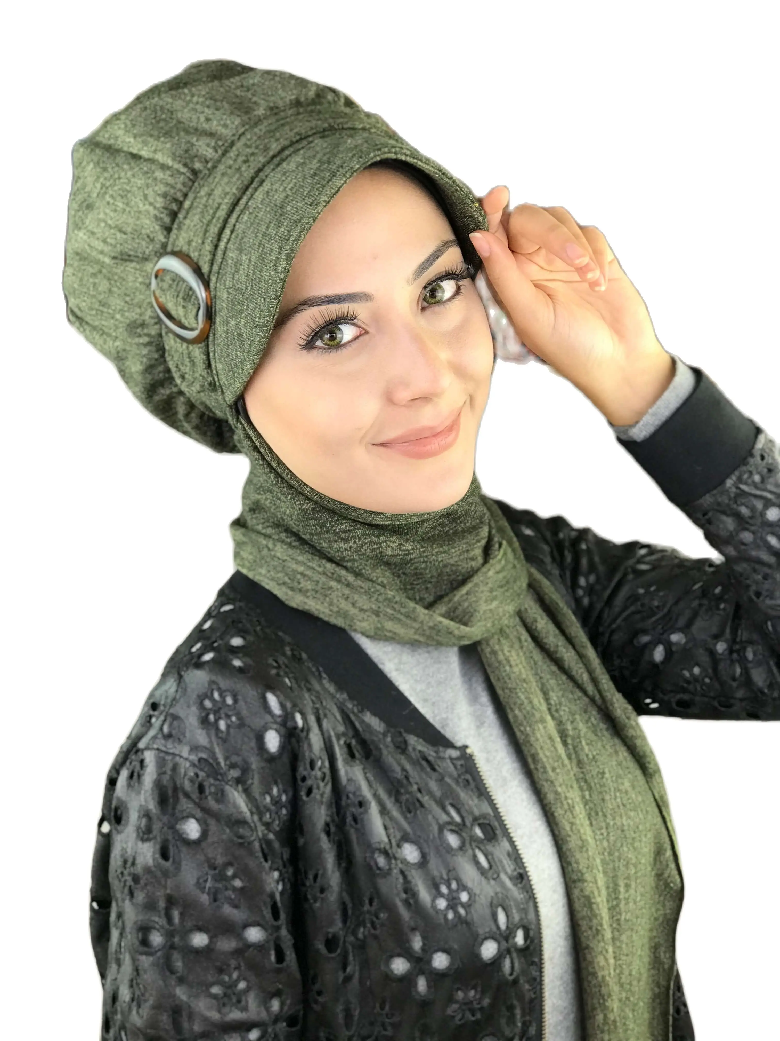 2021 New Fashion Hijab Women Muslim Modern Bonnet Cancer Chemo Head Wrap Tulle Chiffon Henna Green Buckled Scarf Beanie Shawl