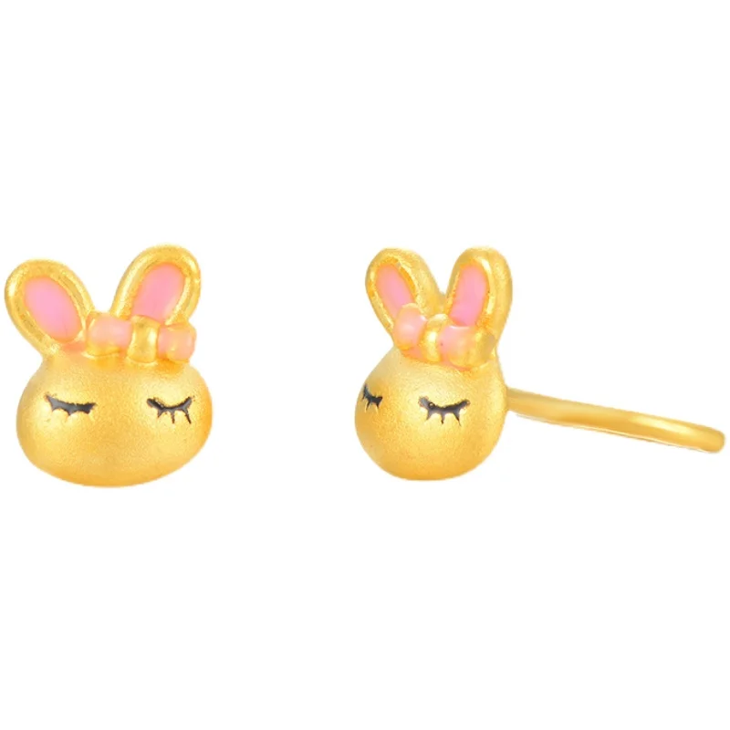 

Pure 24K Yellow Gold Earrings 3D Hard Gold 999 Gold Bunny Stud Earrings Cute Earrings