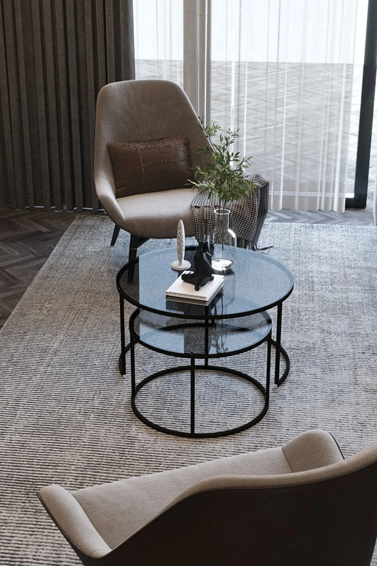 Black Metal Nelling Table Unbreakable Interlocking Glass 2 Piece Scandinavian Side Table Tea Coffee Service Table Round Living R