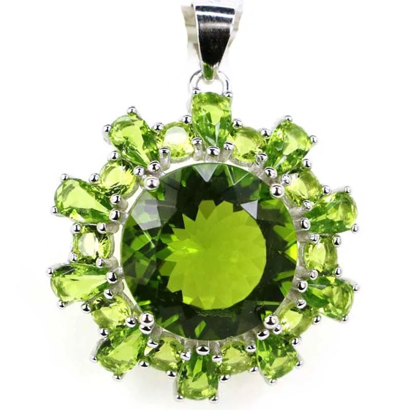 

30x23mm Romantic 4.3g Created Green Peridot Golden Citrine For Women Bride Wedding 925 Solid Sterling Silver Pendant