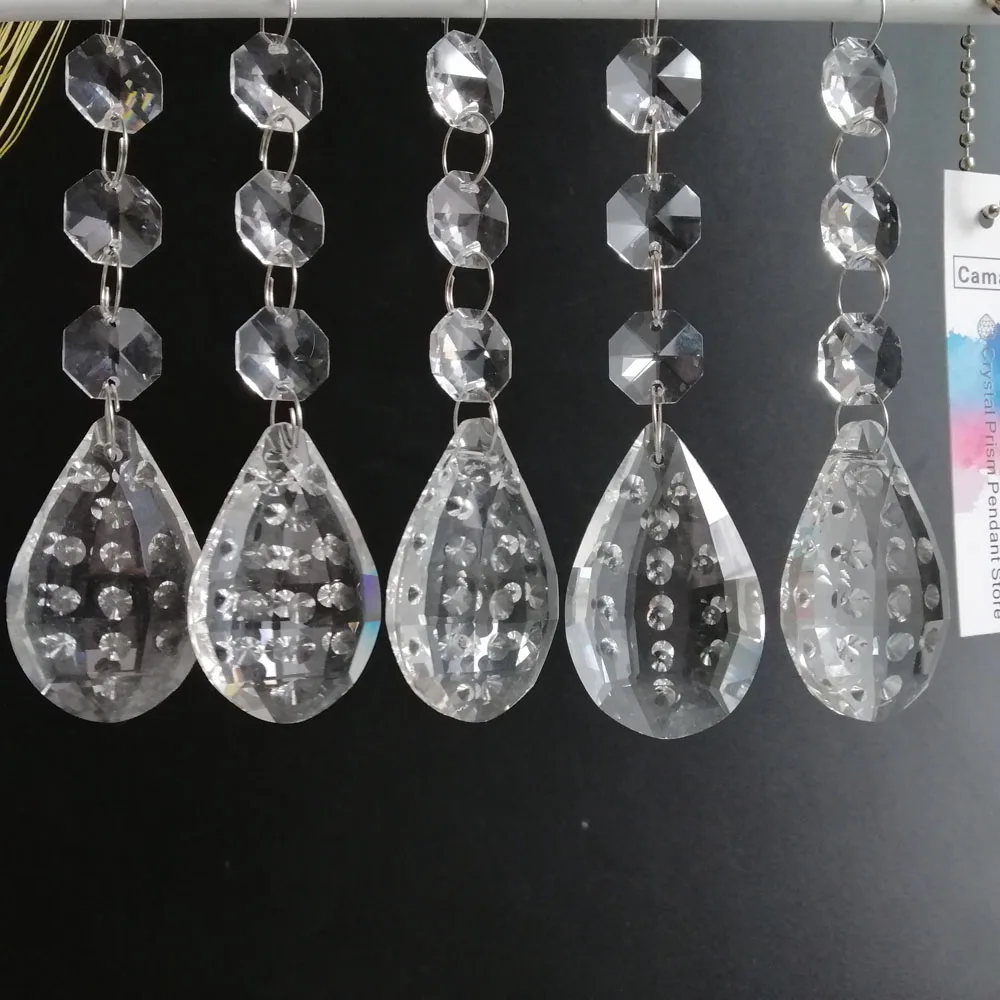 

Camal 5Pcs Crystal Clear 50mm Raindrops Dot Chandelier Prisms Pendants Garland Beads Hanging Lamp Lighting Parts Home Decoration