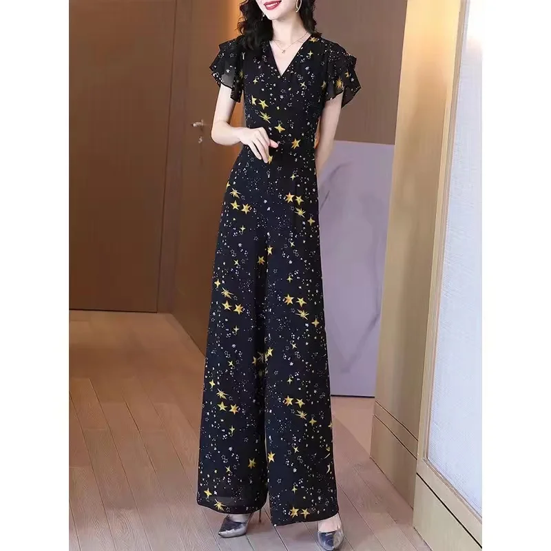 Women's One-piece Pants 2022 Summer New Black Long One-piece Clothes Hanging Feeling Wide Leg Pants Set Fashion Women's Wear