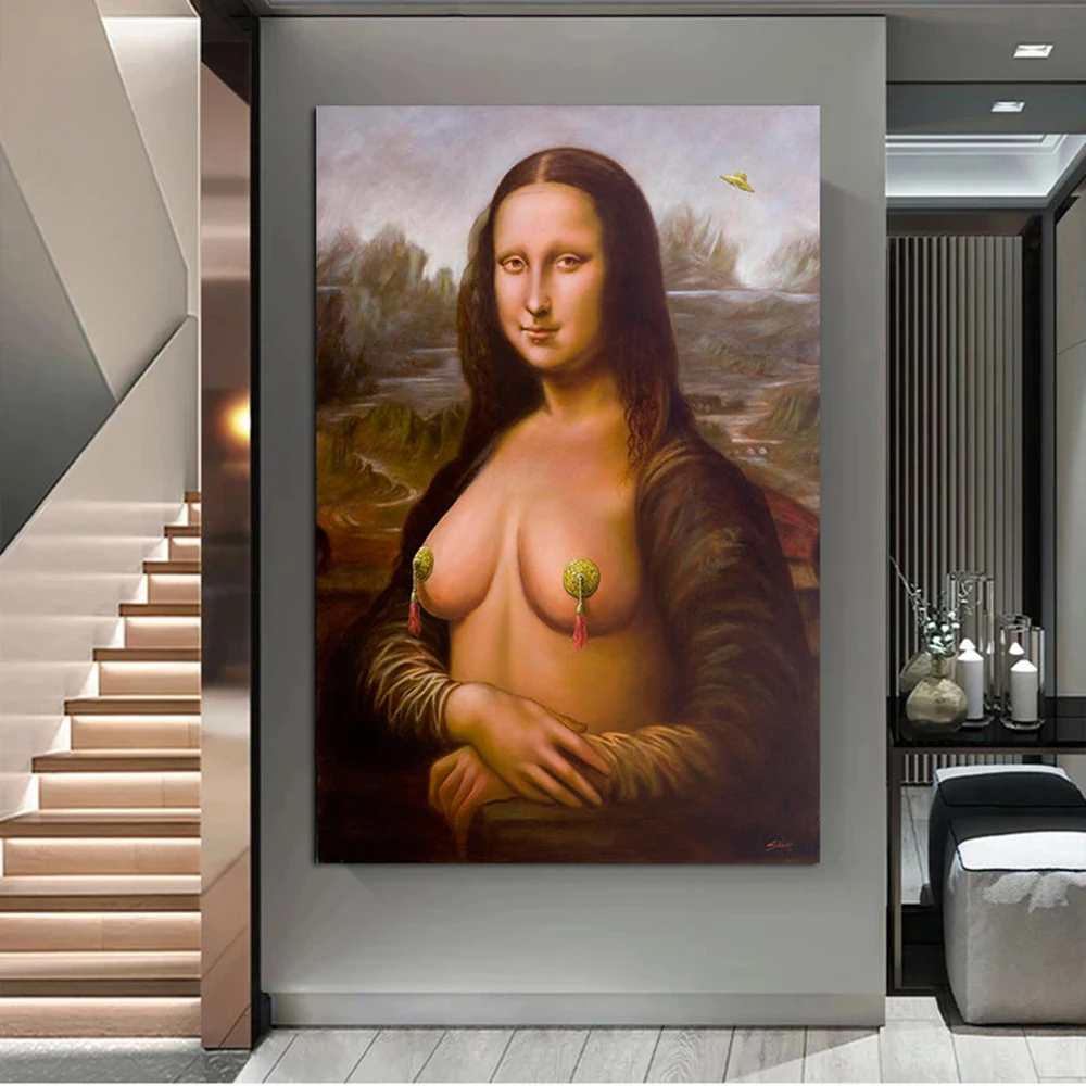 Sexy Mona Lisa Nude Print Oil Canvas Painting Mona Lisa Face Mask Toilet Paper & Hand Sanitizer Poster Wall Art For Room Decor