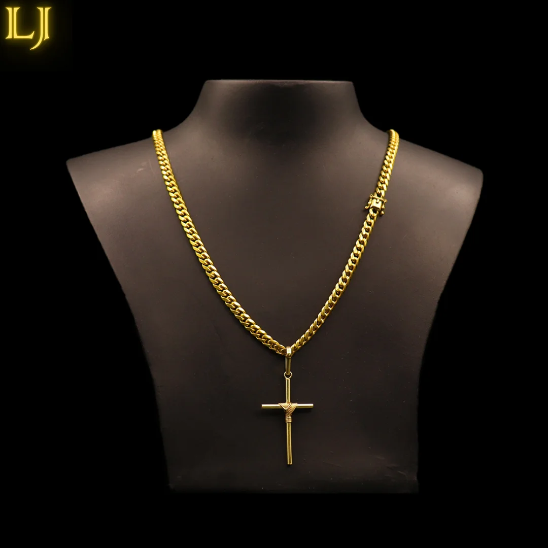 8MM Cuban Chain Set + M Cross Toothpick Pendant in Old Coin®Eternal Guarantee in Color! (Nordic Gold)