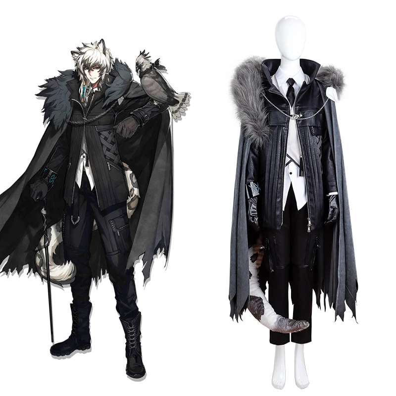 

Game Arknights SilverAsh Cosplay Costume Adult Gothic Leather Uniform with Cloak Men Halloween Carnaval Outfit