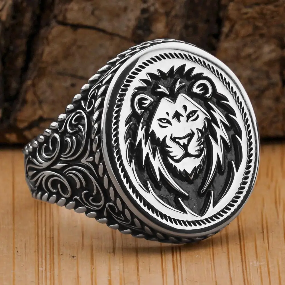 

3D Lion Figure Solid 925 Sterling Silver Men's Ring Handmade High Quality Lion Engraved Vintage Jewelry Gift For Him