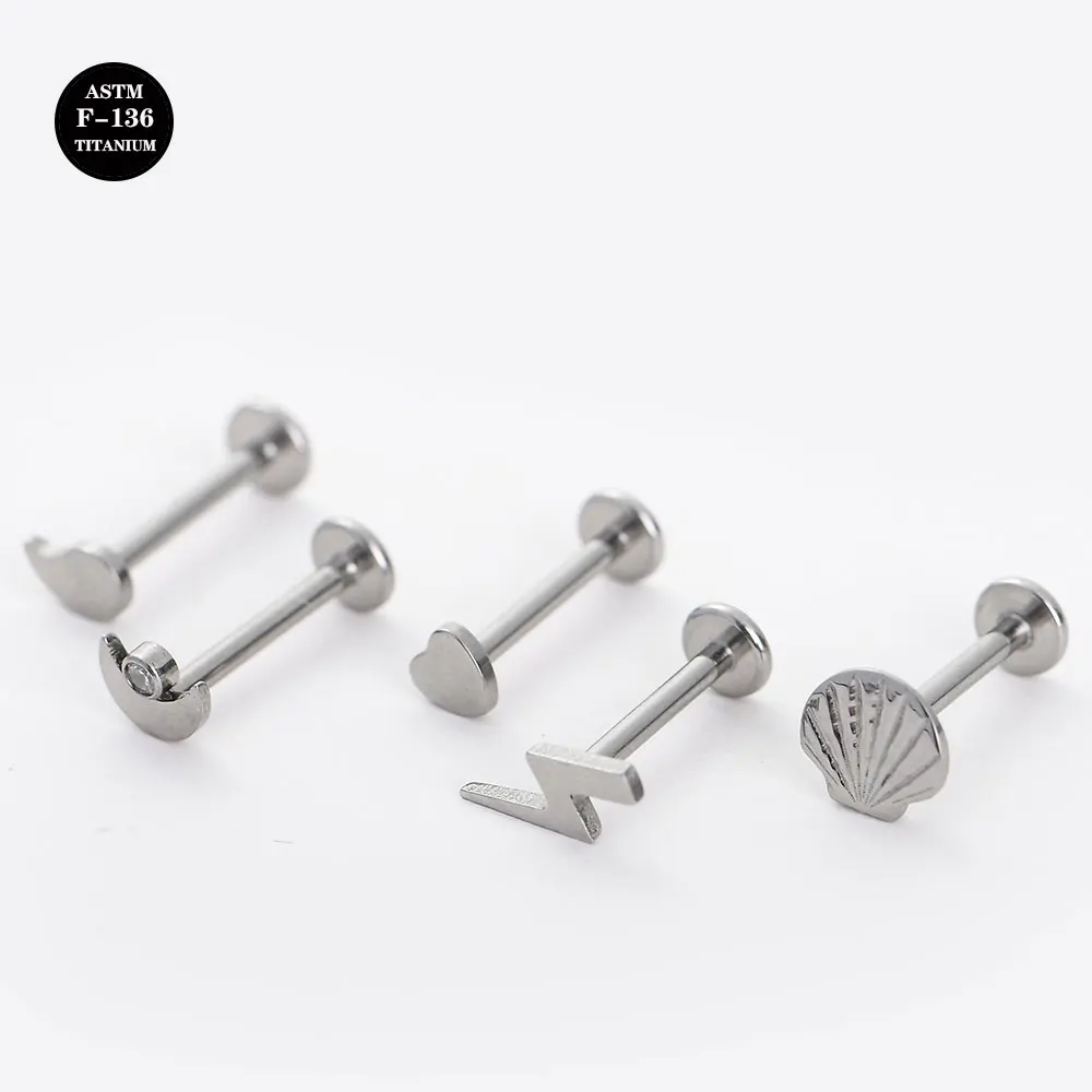 16G Implant Grade Titanium ASTM F136 Internal Thread Screw Labret Lightning Shell Moon Cartilage Helix Ear Piercing Body Jewelry