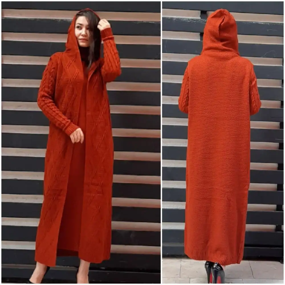 2 pcs Women Long Dress Combine Set Autumn Winter Coat Women Tricot Turkish High Quality Knitwear Muslim Dress Europe New Fashion