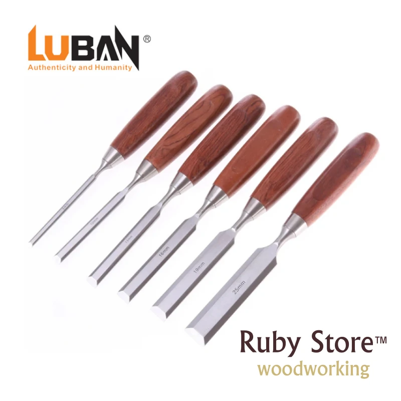 Chisel Set of 6pcs Qiangsheng Luban Woodworking Chisels in a Wooden Box(6-25MM)