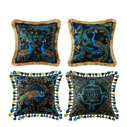 Square Velvet Throw Pillow Cover, Peacock Feathers, Beautiful, Colorful, Digital Print, Shiny, Green, Square Case, 18x18 Inch