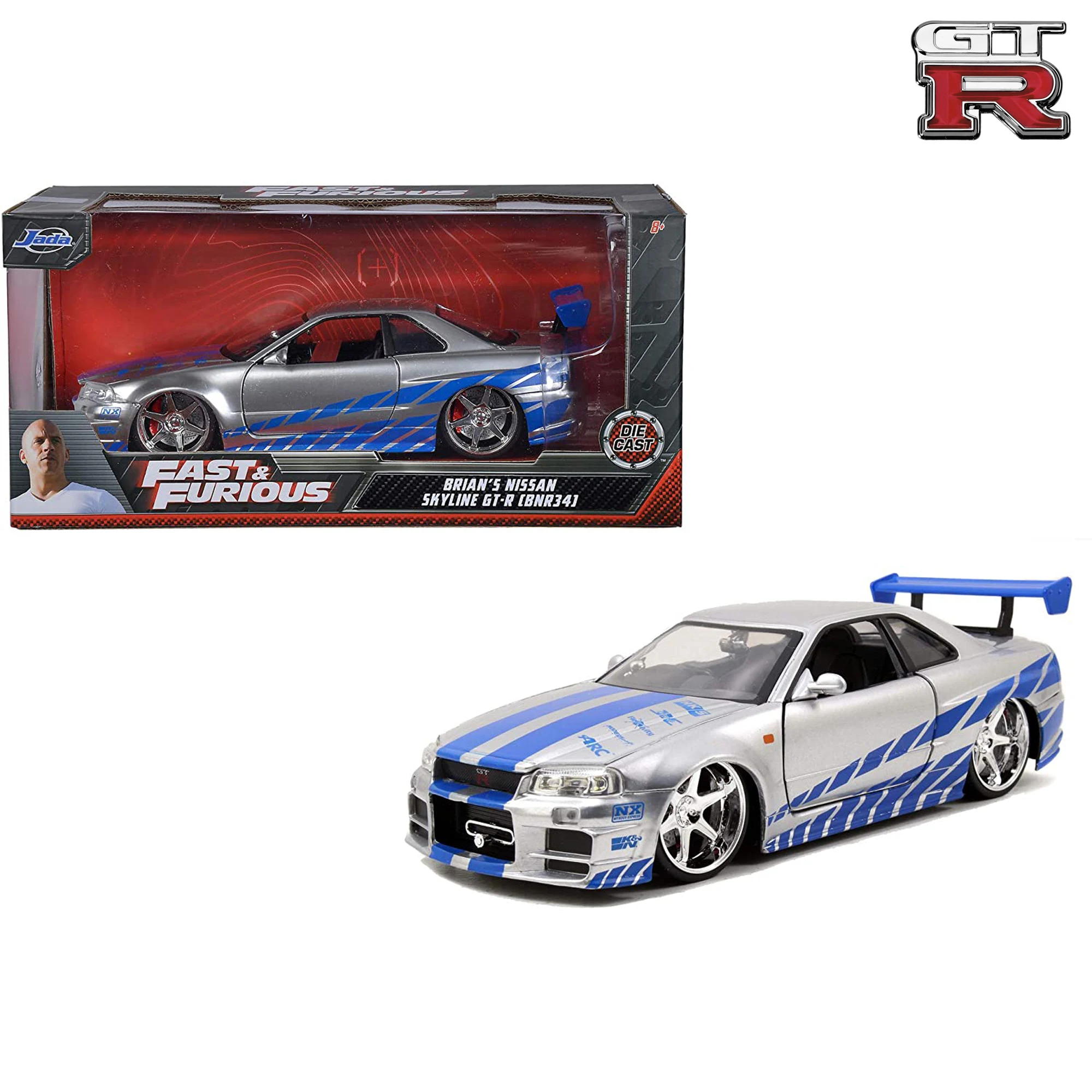 

Jada Toys 1/24 Fast and Furious Brian Nissan Skyline GT-R (R34) Model Car JDM Street Drift Super Cars Metal Case Gift Original