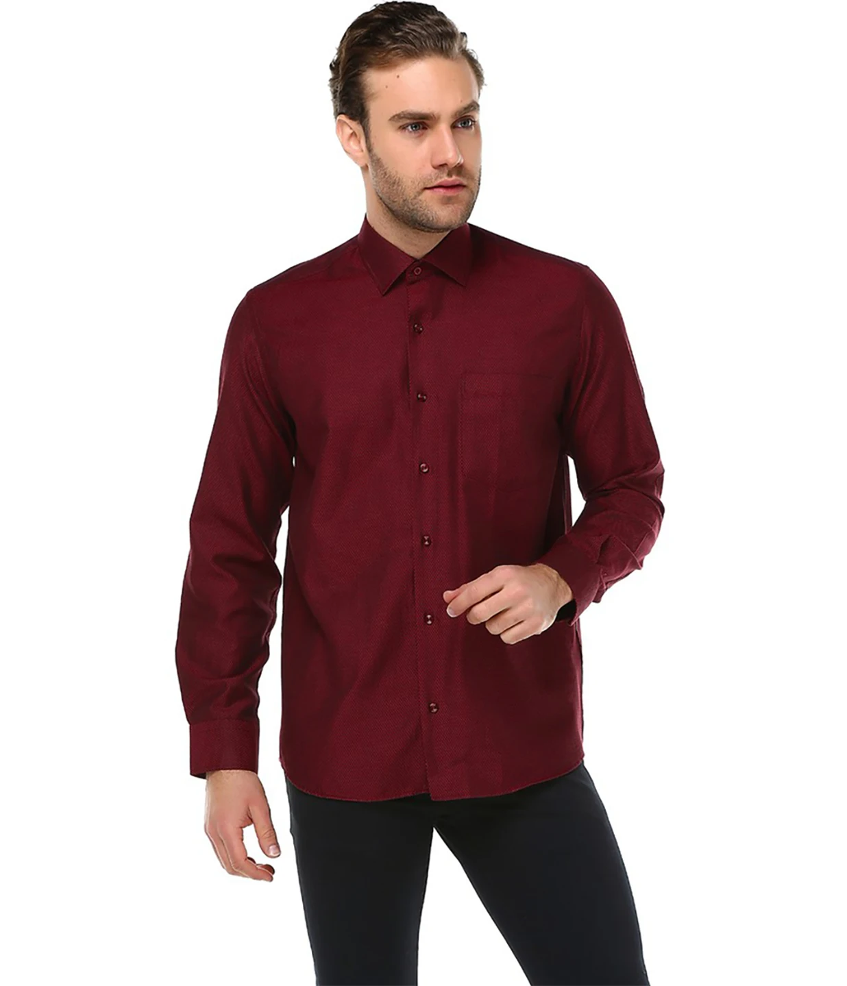 Long Sleeve Claret Red Mens Shirts Cotton Man Shirt Men's Wear Shirt Office Business Wear Top Shirt Casual woven Shirt varetta