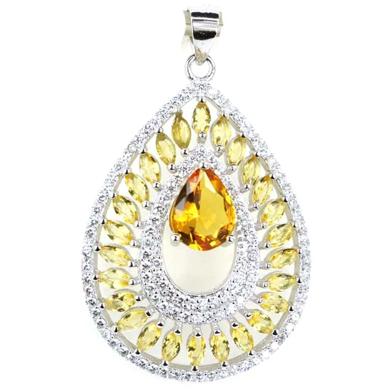 

39x25mm Jazaz European Design 4.3g Citrine Violet Tanzanite Swiss London Blue Topaz Kunzite 925 Solid Sterling Silver Pendant