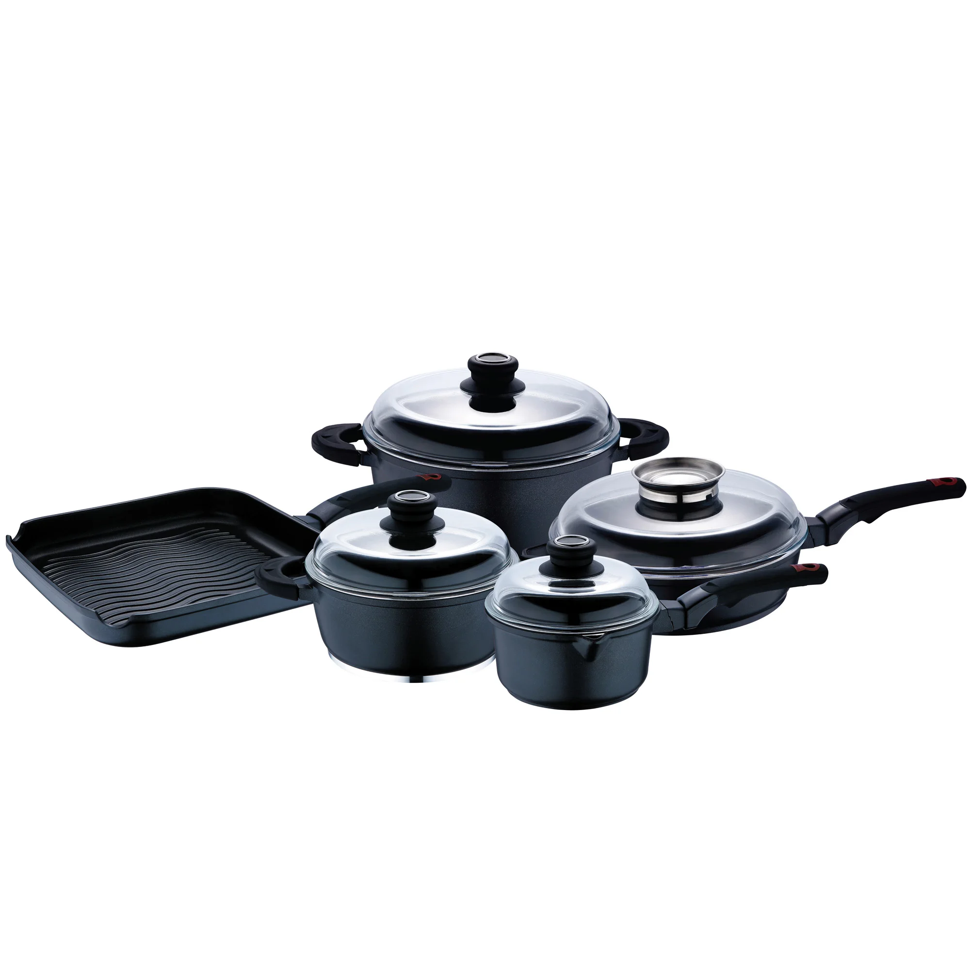 Kitchen battery 9 pieces made of Teflon with BERGNER glass lid collection Silicon-marmo