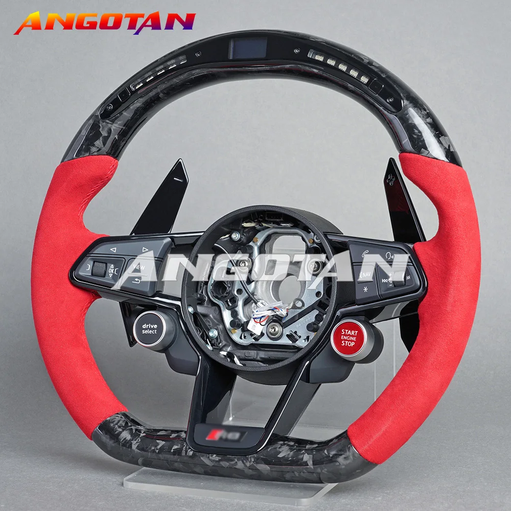 LED and Forged Carbon Fiber Steering Wheel Fit For Audi  R8 TT TTs  Sport Car Volante Esportivo Alcantara