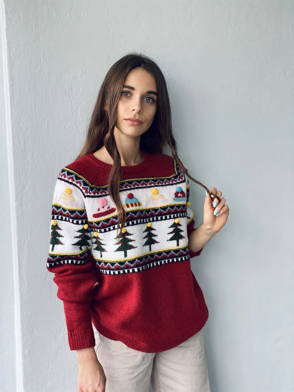 2021 Noel Printed Woman Sweater Harajuku Kawaii Turkish Fabric Vintage худи женские свитера