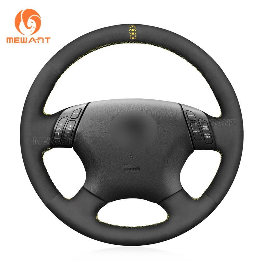 

MEWANT Black Genuine Leather Suede Steering Wheel Covers for Honda Accord 7 2003 2004 2005 2006-2007