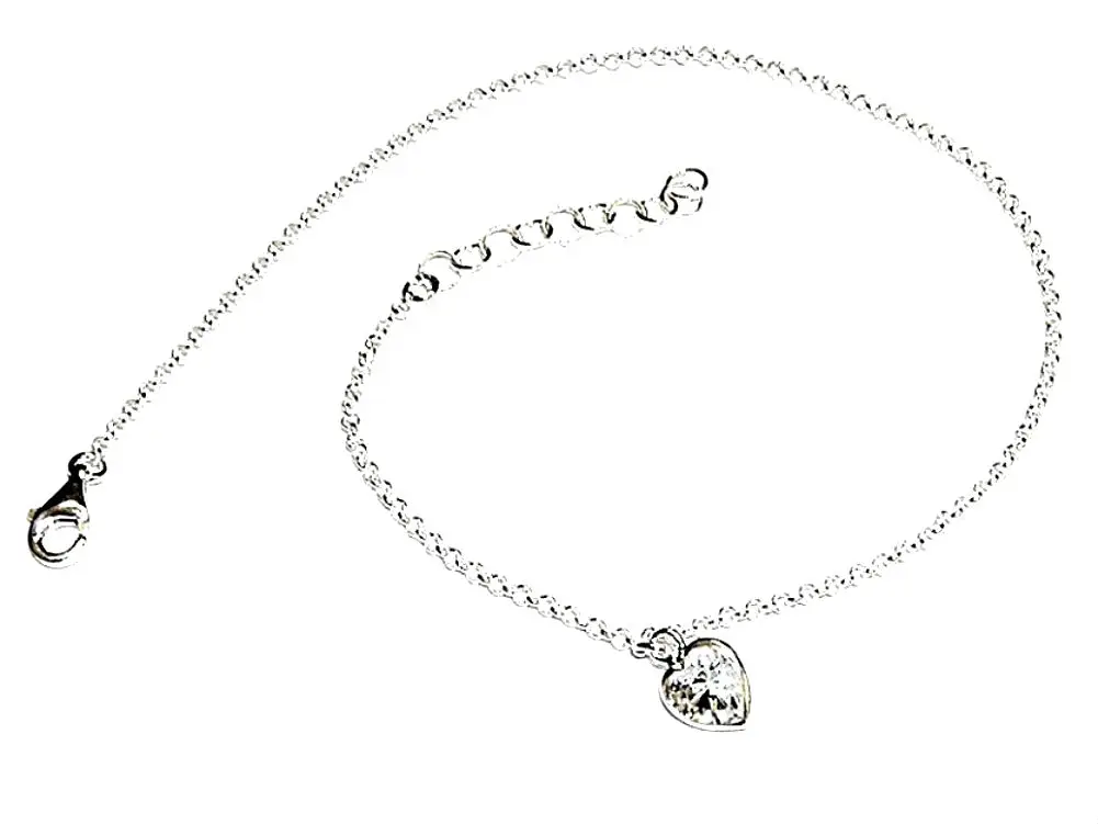 Bracelet anklet sterling silver with zirconia heart size 7 mm and case. Anklet length 23 to 26 cm by chain lengthen