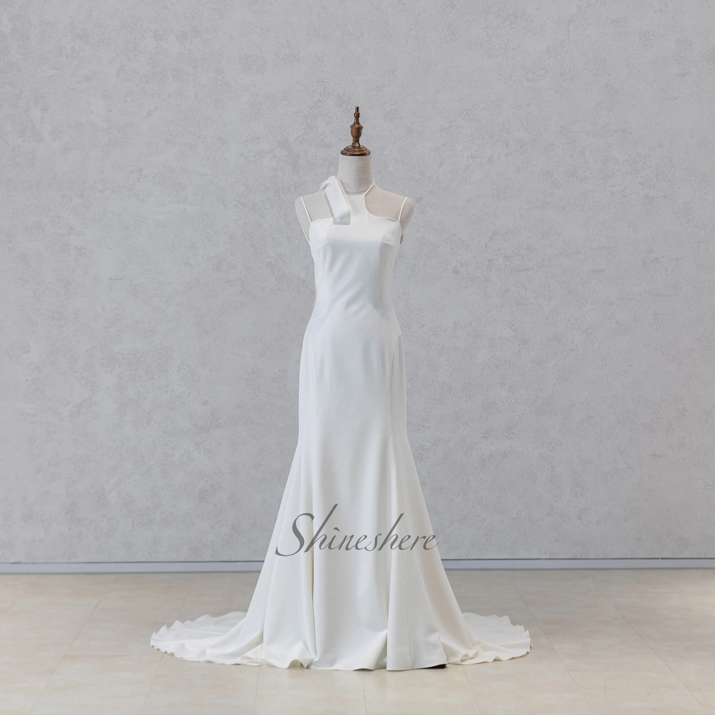 

Timeless Open Back Crepe Halter Neck Mermaid Boho Wedding Dress 2022