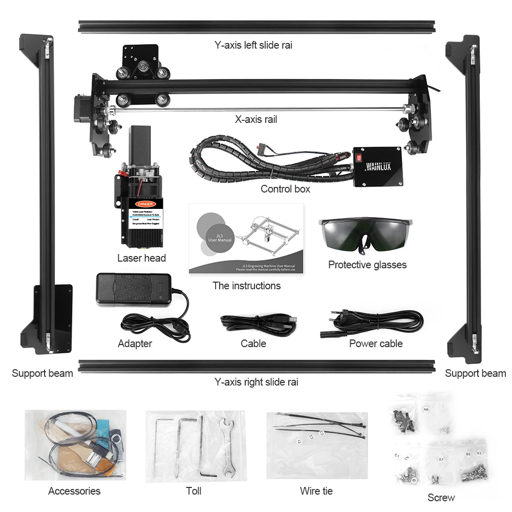 WAINLUX Laser Engraver Laser Engraving Cutting Machine With 64-Bit Motherboard 7w 30w Wood Printer CNC Carving Area 410 X 370mm