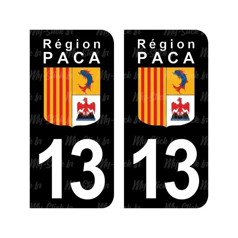 Registration plate sticker Department 13 of the mouths of the Rhône for car in blue or black background