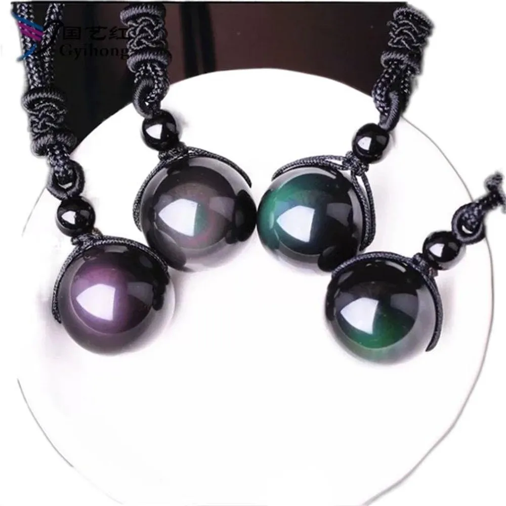 18MM Natural Obsidian Crystal Ornament Rainbow Gem Healing Lucky Ornament Decoration For Woman Gift