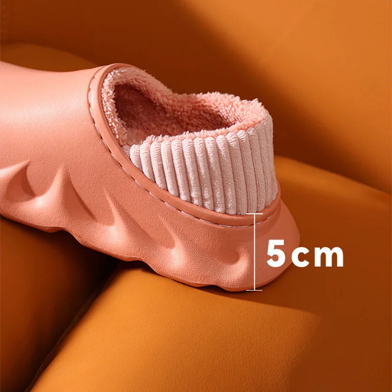 Winter Women House Slippers Waterproof Couples Non-Slip Plush Cotton Indoor Outdoor Cozy Home Autumn Thick Hee