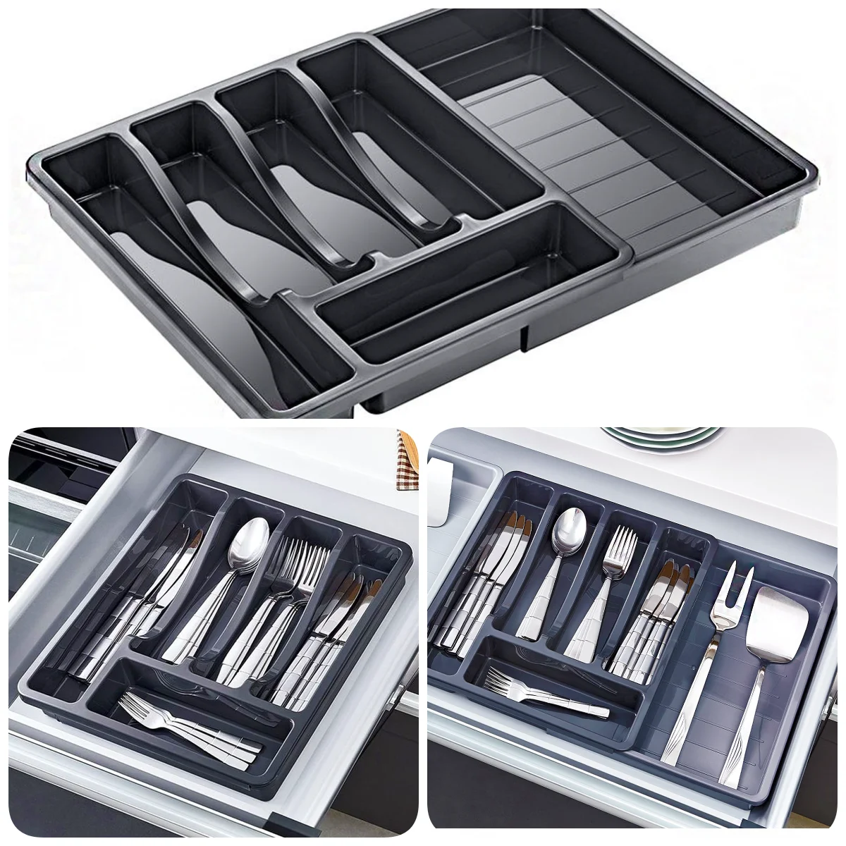 Cutlery Drawer Tray Expandable Adjustable Utensil Drawer for Kitchen Utensil Organizer Multi-Purpose Storage for Kitchen