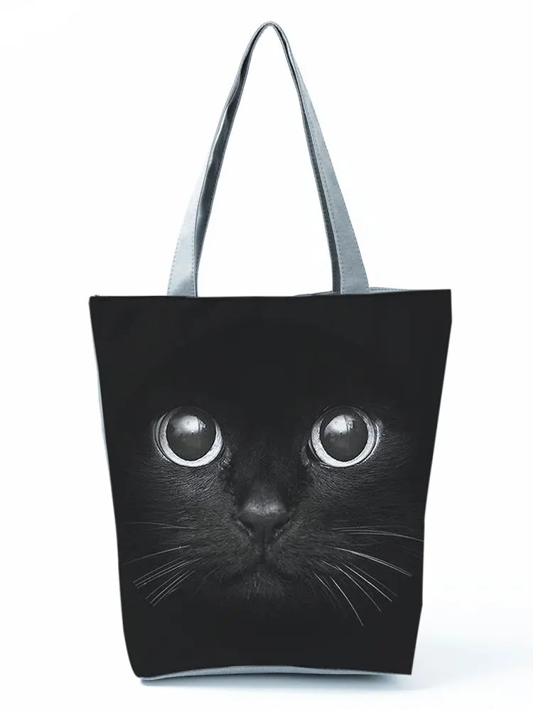 High Capacity Animal Design Bags Women Bag Black Cat Print Shopper Bag Handbag Office Reusable Casual Shoulder Bags Dropshipping