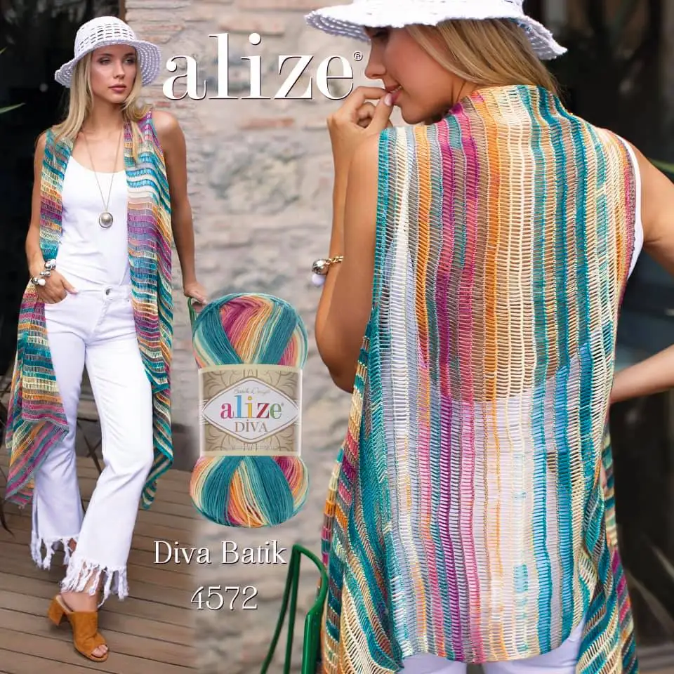 Alize Diva Batik Ball Hand Knitting Yarn, 100 grams 350 meters, Acrylic, Spring / Summer Season, Thread, Crochet, Clothes, Sport, Cardigan, Blouse,