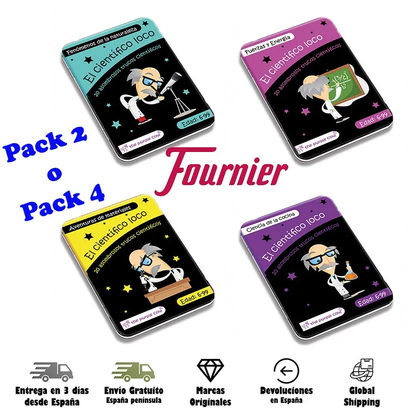 Fournier, The Purple Cow, Pack 2 or 4, mad scientist, 20 amazing scientific tricks, kids, adults, family, outdoors, nature, beach, pool, school, learn, kitchen forces and energies, material adventure