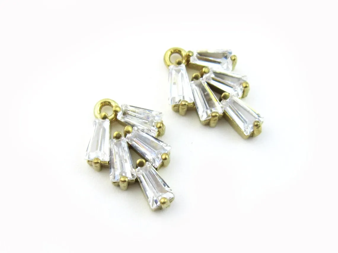 Brass earring charm Zircon brass stem pendant fringe charm 15.6x10.5mm tassel necklace findings 6pcs R1524