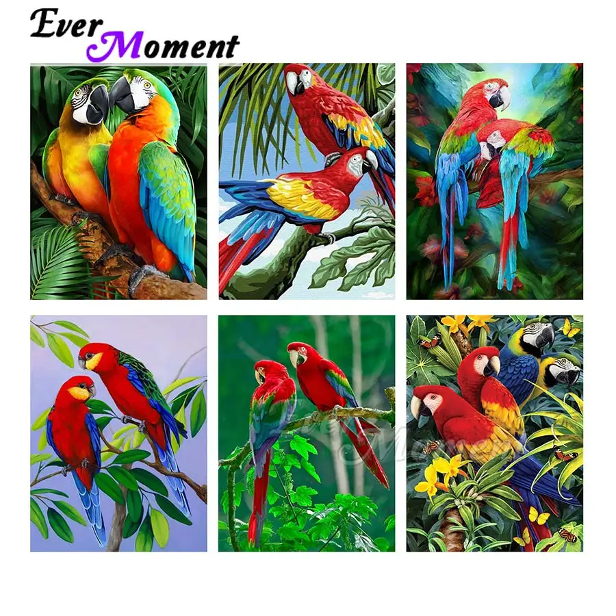 

Ever Moment Diamond Painting Animal Blue Red Parrot Resin Full Square Drill Mosaic Embroidery Decoration Handmade Gift ASF2138