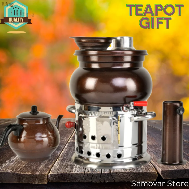 copper look stainless steel Samovar tea warmer wood coal stove camp steel samovar turkish samovar camping Teapot for tea picnic