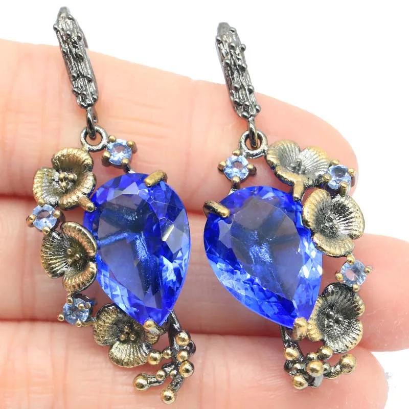 Buy 5 Get 1 Free 48x19mm 10g Blue Aquamarine Pink Kunzite Violet Tanzanite Women Black Gold Silver Earrings