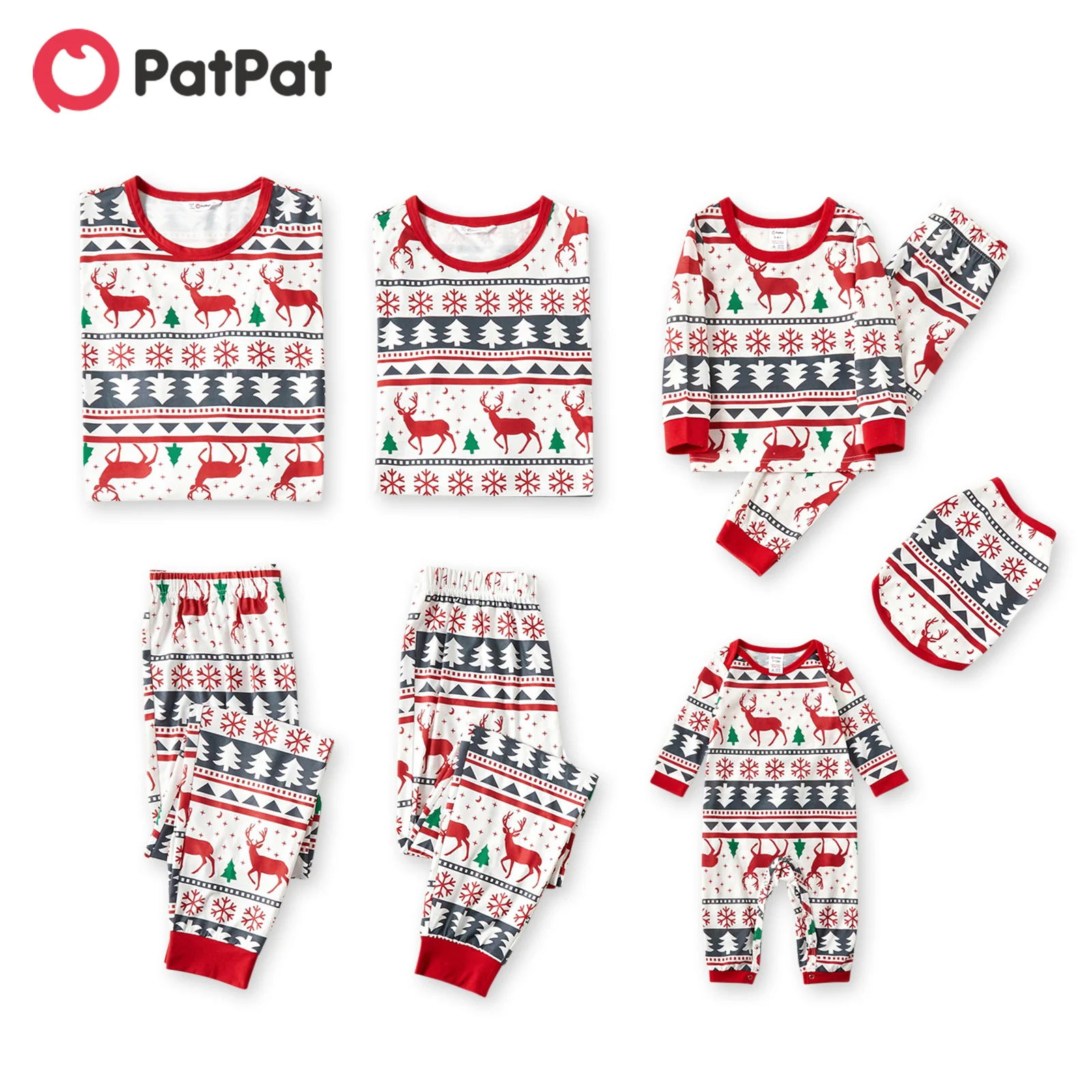 PatPat New Arrival Christmas All Over Snowflake Print Red Family Matching Long-sleeve Pajamas Sets (Flame Resistant)